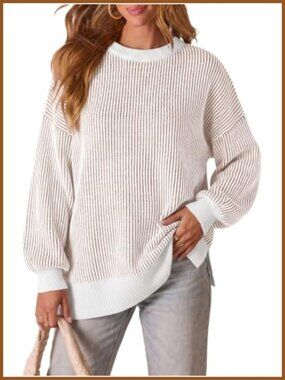 Womens Oversized Striped Batwing Sleeve Crew Neck Knit Pullover Sweater